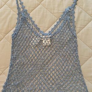 Baby blue beaded fishnet tank